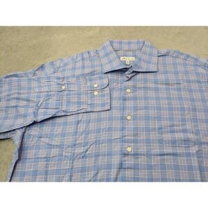 Peter Millar Mens Size XL Blue Plaid Long Sleeve‎ Button Down Shirt